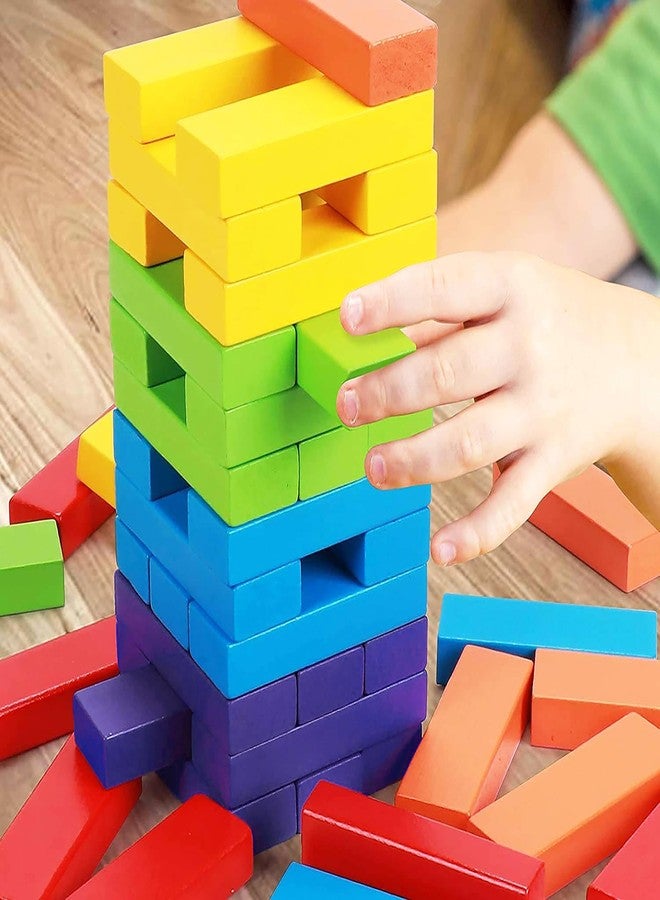 VGRASSP Stacking and Balancing Wooden Blocks Toy for Kids - Classic Falling Tower Game for Family, Kids & Adults with Dice - Educational Puzzle Game (48 Pcs, Multicolor) - Image 2